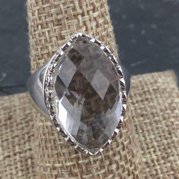 Sterling Silver Checkerboard Cut Crystal Marquise Ring 9 - Picture 1 of 12